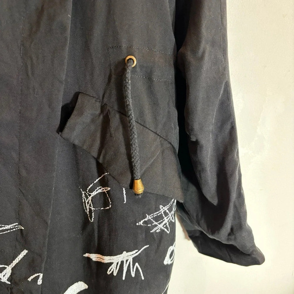 DESIGUAL Sz 36 Abstract Script Red Heart Hooded Drawstrings Canvas Trench Coat - Picture 5 of 15